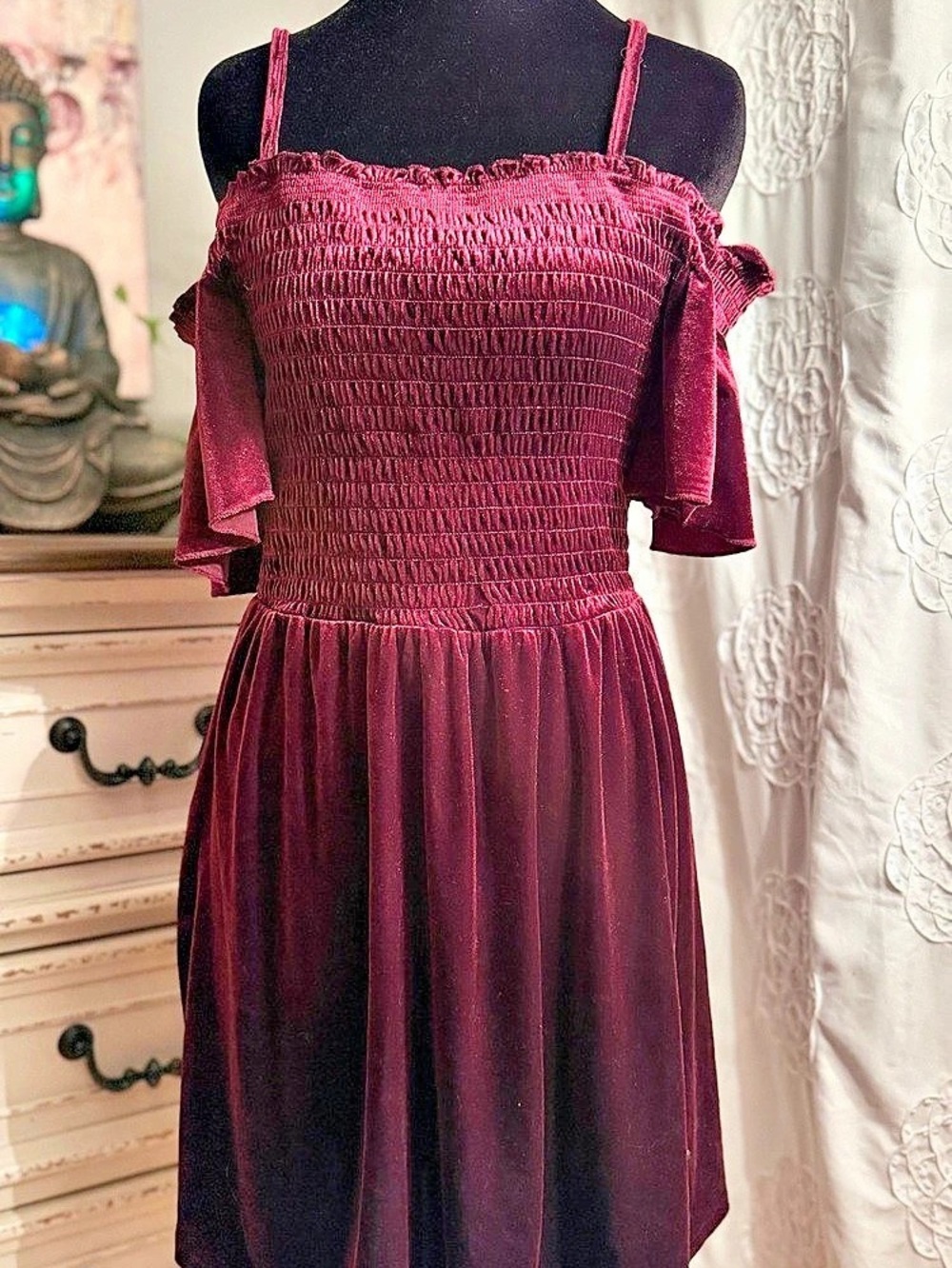 Aeropostale Solid Off-The-Shoulder Velvet Dress Purple Large